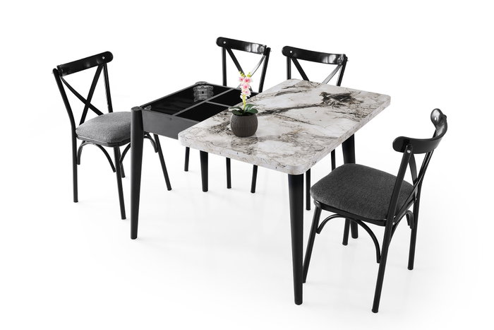 Hanah Home Dolunay - 1281 Mesa de comedor extensible mármol blanco Hanah Home Dolunay - 1281 Mesa de comedor extensible mármol blanco